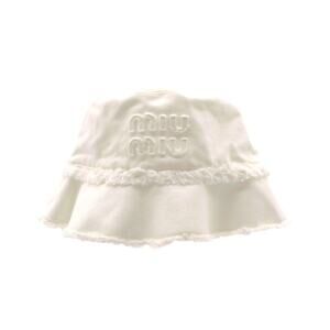 Miu Miu Logo Denim Bucket Hat Size Small In White